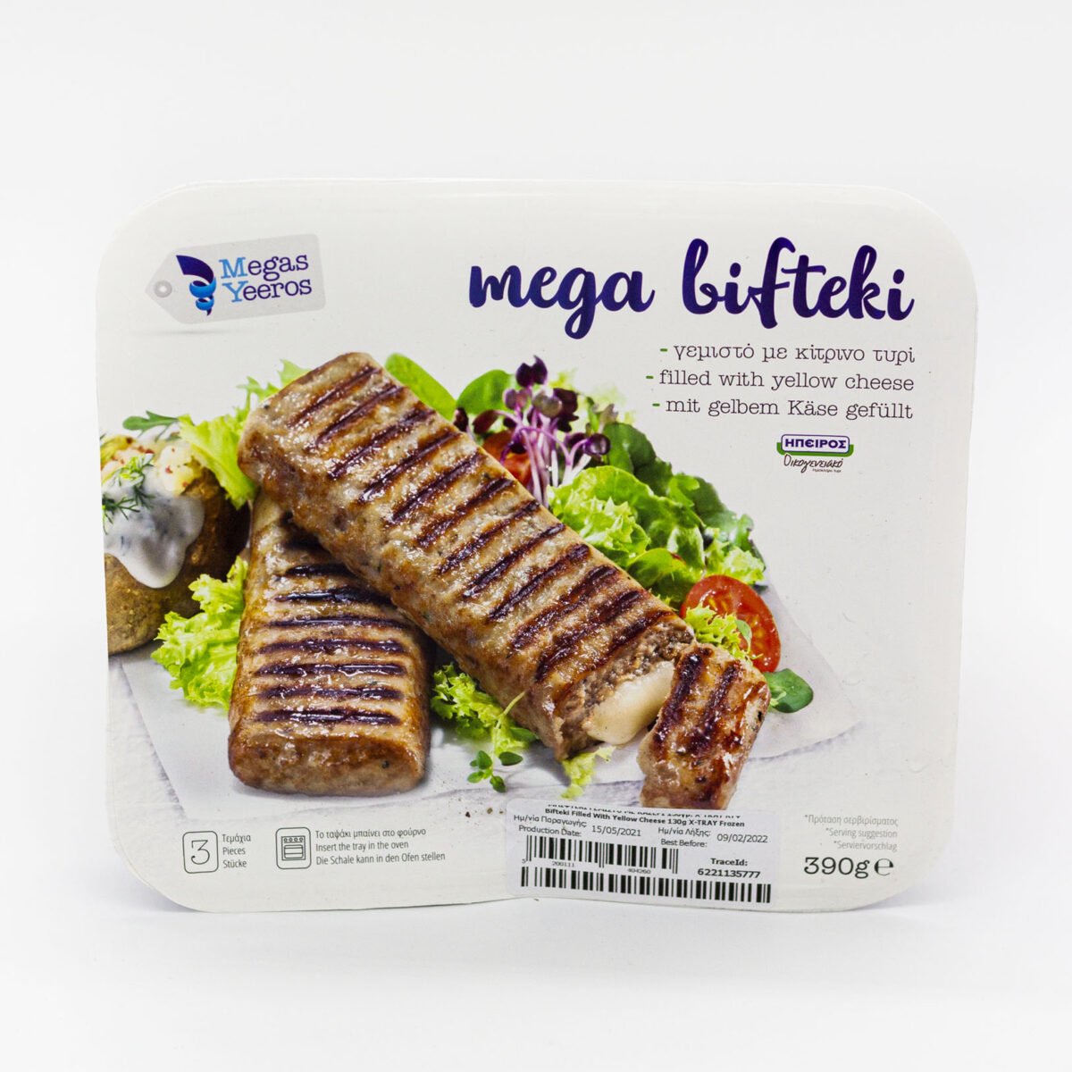 Megas Yeeros Mega Bifteki mit Käse gefüllt, 390g